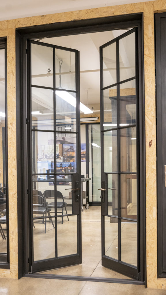 Steel French doors in showroom