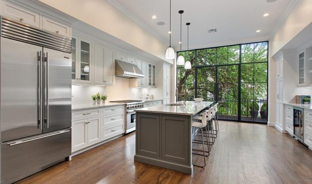 Custom steel French doors in Brooklyn home