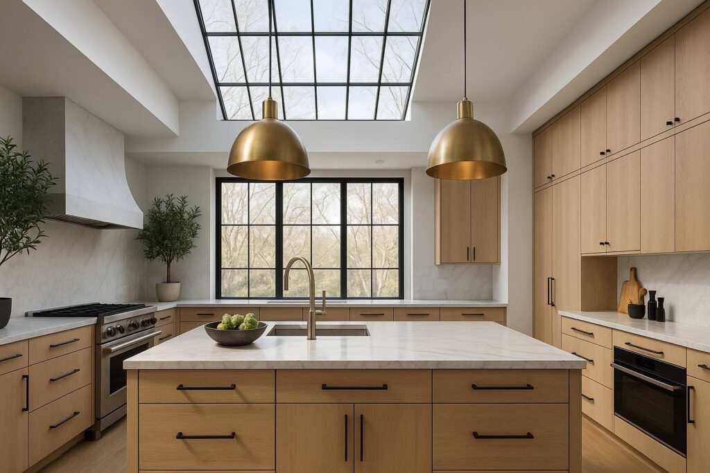 Luxury kitchen with custom steel framed skylights by Optimum Window
