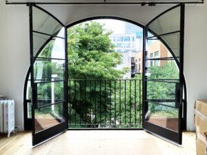 Custom thermally broken hot-rolled steel French door assembly